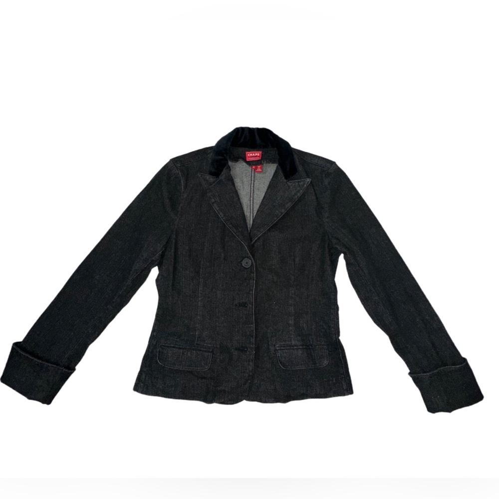 💙❤️ Black denim jacket with velour/velvet collar